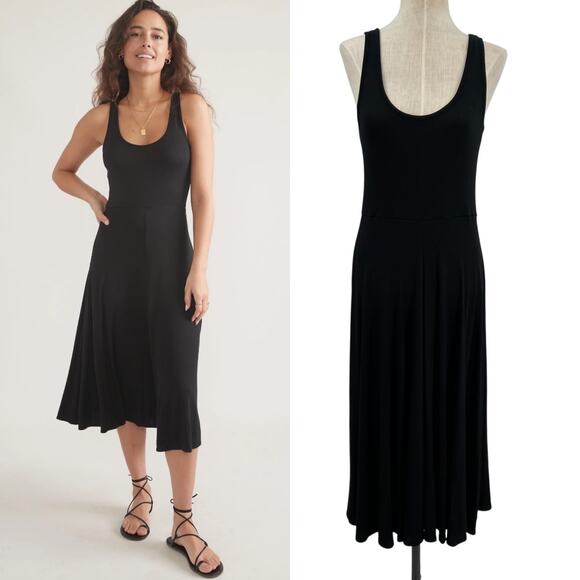 Marine Layer Lexi Rib Fit and Flare Midi Dress Sleeveless Black Size Medium - Picture 1 of 15